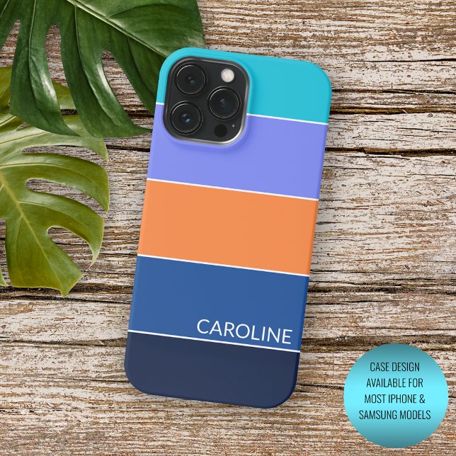 Funda De Case-Mate Para iPhone Rayas personalizadas de azul turquesa naranja viol (Subido por el creador)