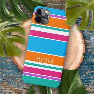 Funda Para iPhone 11 Pro Max Rayas personalizadas de color azul cielo, rosa int