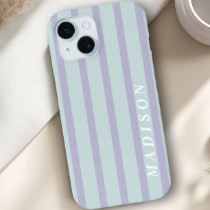 Funda Para iPhone 15 Rayas Personalizadas Lavanda Menta