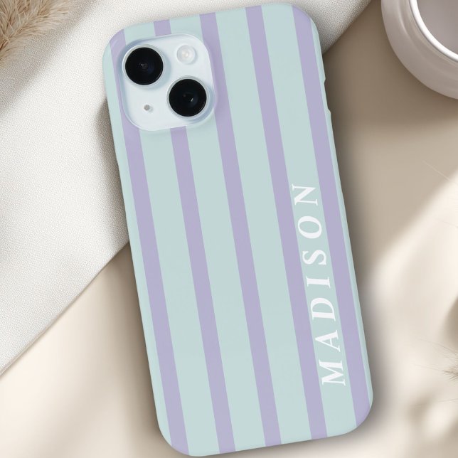 Funda De Case-Mate Para iPhone Rayas Personalizadas Lavanda Menta (Custom Stripes Lavender Mint Case-Mate iPhone Case)