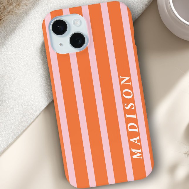 Funda De Case-Mate Para iPhone Rayas Personalizadas Naranja Rosa (Custom Stripes Orange Pink Case-Mate iPhone Case)