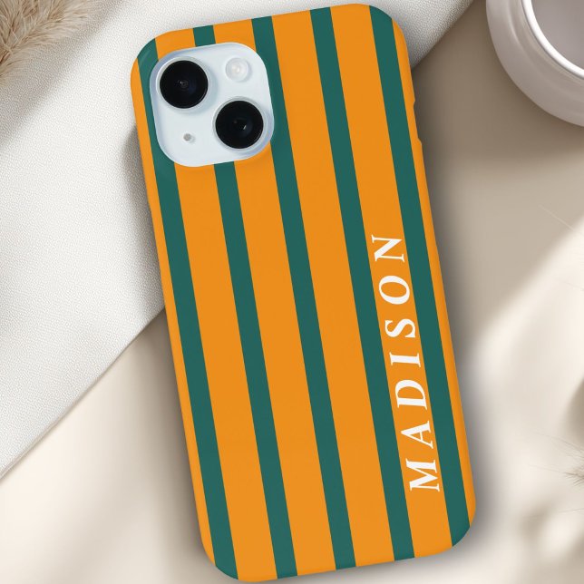 Funda De Case-Mate Para iPhone Rayas Personalizadas Naranja Verde (Custom Stripes Orange Green Case-Mate iPhone Case)