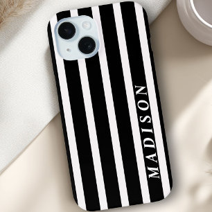 Funda Para iPhone 15 Rayas Personalizadas Negro Blanco