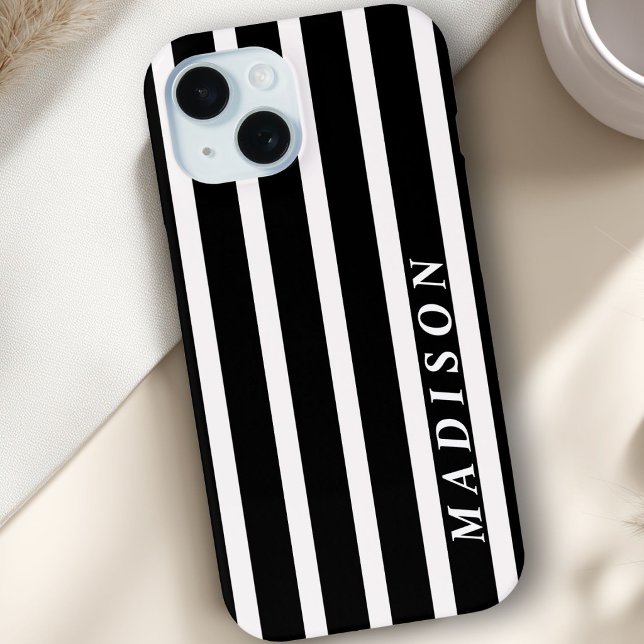 Funda De Case-Mate Para iPhone Rayas Personalizadas Negro Blanco (Custom Stripes Black White Case-Mate iPhone Case)