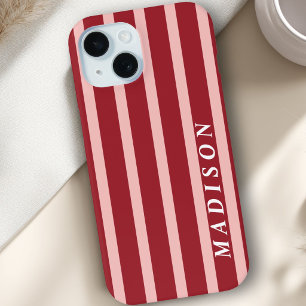 Funda Para iPhone 15 Rayas Personalizadas Rosa Rojo Marrón