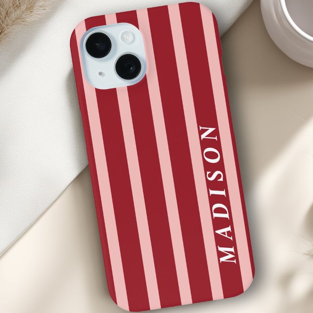 Funda De Case-Mate Para iPhone Rayas Personalizadas Rosa Rojo Marrón (Custom Stripes Pink Red Brown Case-Mate iPhone Case)