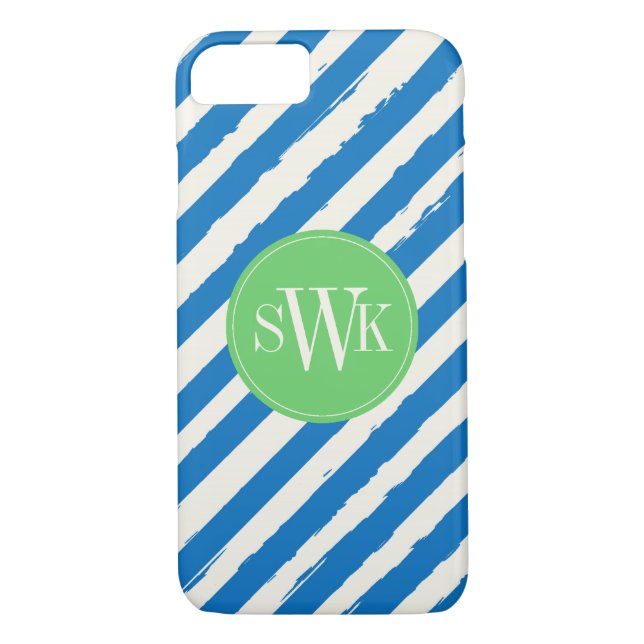 Funda De Case-Mate Para iPhone Rayas pintadas Monograma azul (Reverso)