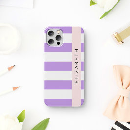 Funda Para iPhone 12 Pro Rayas púrpuras, patrón rayado, líneas, nombre