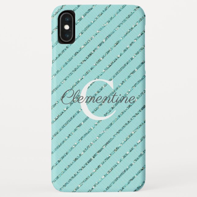 Funda De Case-Mate Para iPhone Rayas Purpurina turquesa Verde azuladas Giro Monog (Reverso)