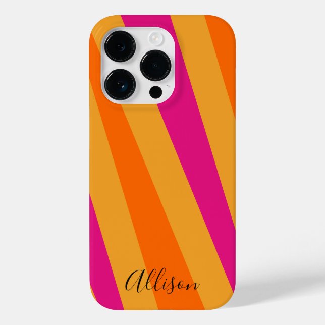 Funda De Case-Mate Para iPhone Rayas retro 70s 80s Naranja rosa Mustard Groovy (Reverso )