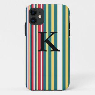 Funda Para iPhone 11 Rayas retro coloridas añaden letra inicial monogra
