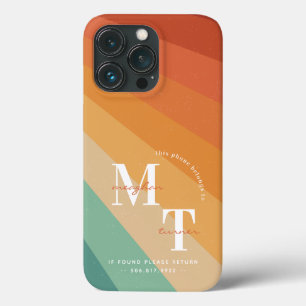 Funda Para iPhone 13 Pro Rayas Retro Funky de los 70   Monograma 
