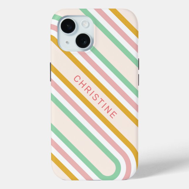 Funda De Case-Mate Para iPhone Rayas retro Pastel Rosa Mínimo (Reverso )