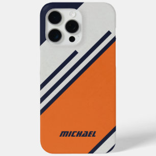 Funda Para iPhone 15 Pro Max Rayas retro personalizadas en Naranja azul