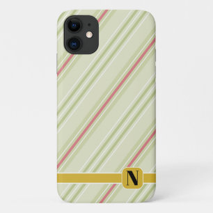 Funda Para iPhone 11 Rayas retro simples l Inicial l Verde