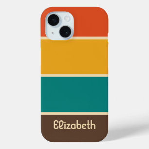 Funda Para iPhone 15 Rayas Retro Vintage Color Verde Azul Naranja Marró
