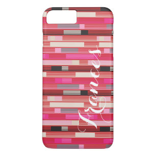 Funda Para iPhone 8 Plus/7 Plus Rayas rojas beige negro Cool Monograma Personaliza