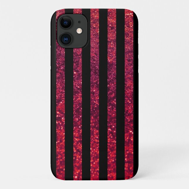 Funda De Case-Mate Para iPhone Rayas rojas, rayas Purpurinas, patrón rayado (Reverso)