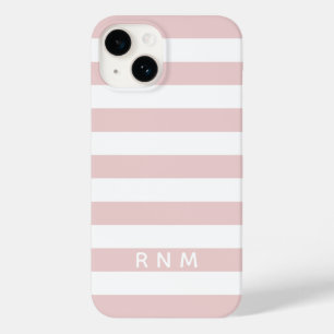 Funda Para iPhone 14 De Case-Mate Rayas Rosa Claro con Nombre o Conjunto de Monogram