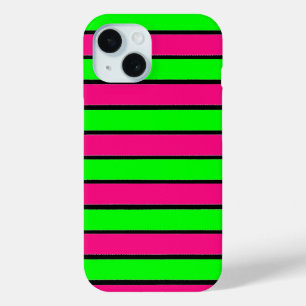 Funda Para iPhone 15 Rayas rosadas calientes y verdes limadas