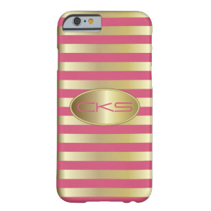 Funda Barely There Para iPhone 6 Rayas rosadas del coral y del oro el   con