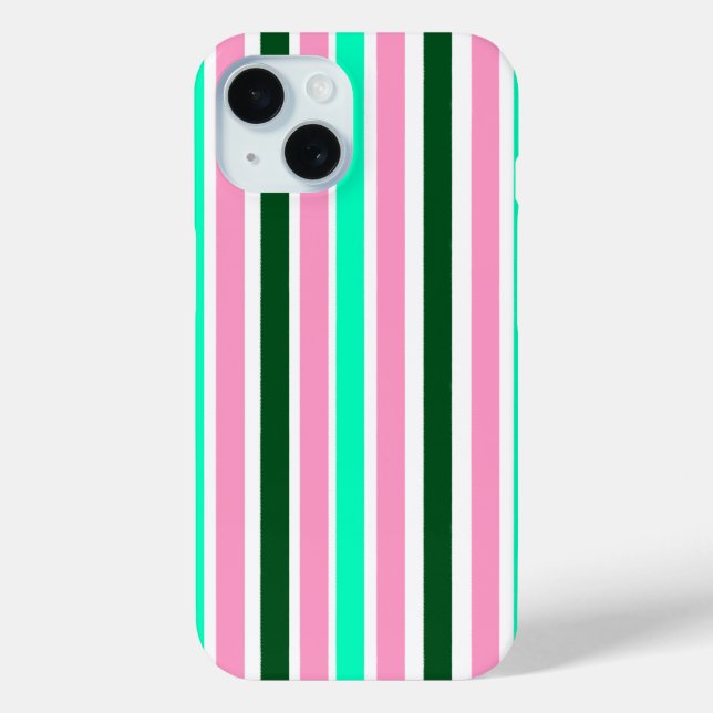 Funda De Case-Mate Para iPhone Rayas rosas y verdes (Reverso )
