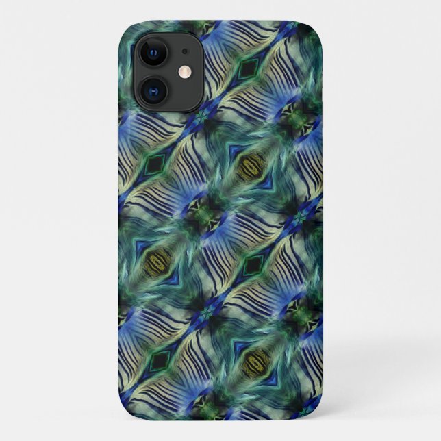 Funda De Case-Mate Para iPhone Rayas transversales curvadas en azul y verde llama (Reverso)