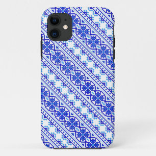 Funda Para iPhone 11 Rayas ucranianas decorativas blancas y azules lind