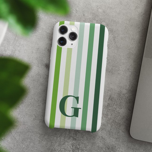 Funda De Case-Mate Para iPhone Rayas verdes de moda con monograma (Subido por el creador)