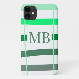 Funda Para iPhone 11 rayas verdes gruesas monograma agregar nombre títu