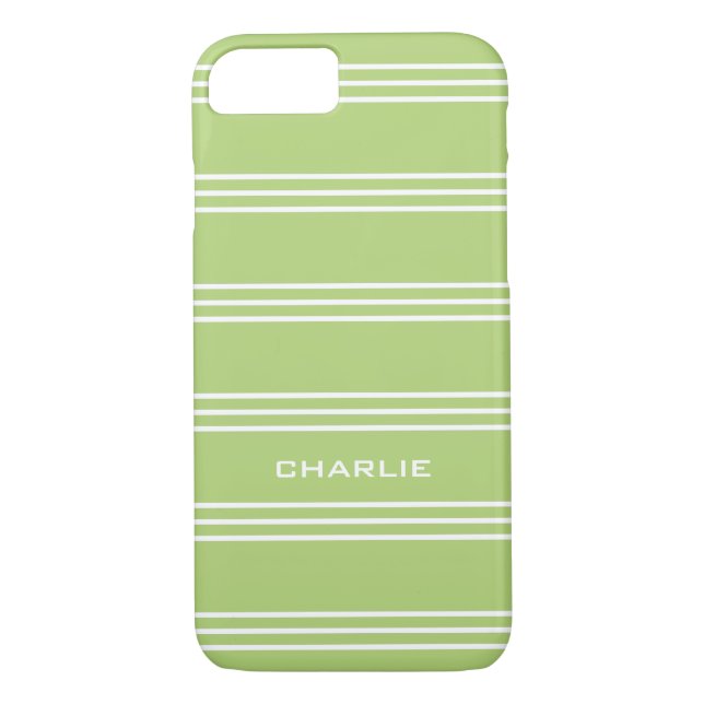Funda De Case-Mate Para iPhone Rayas verdes limones estuches de teléfono monogram (Reverso)