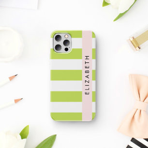 Funda Para iPhone 12 Pro Rayas verdes, líneas, patrón rayado, nombre