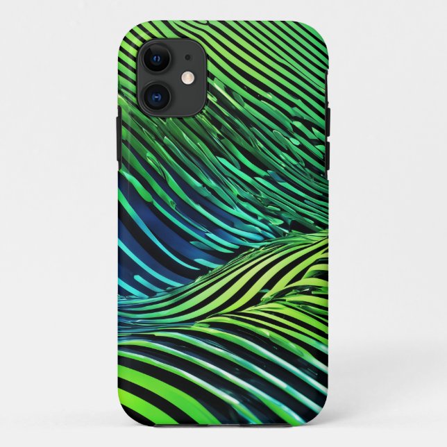 Funda De Case-Mate Para iPhone Rayas verdes neón futuristas (Reverso)