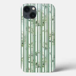 Funda Para iPhone 13 Rayas verdes pálidas y flores muertas