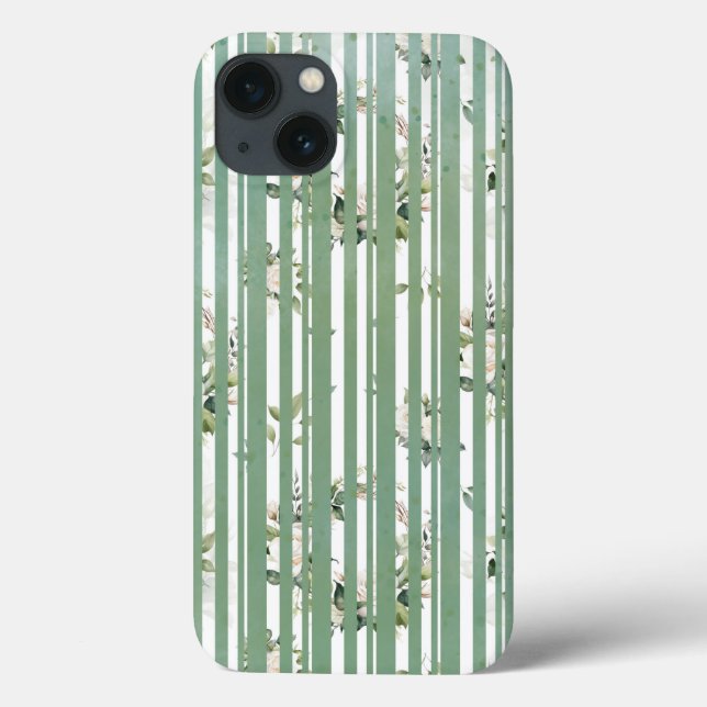 Funda De Case-Mate Para iPhone Rayas verdes pálidas y flores muertas (Reverso)