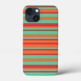 Funda Para iPhone 13 Mini Rayas Vintage de Rojo, Naranja y Turquesa