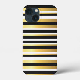 Funda Para iPhone 13 Mini Rayas Vintage Negras, Doradas y Blancas