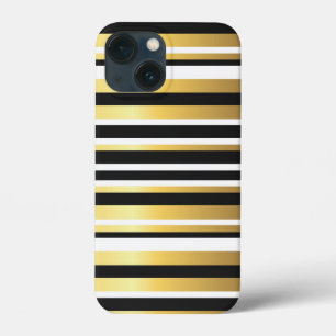 Funda Para iPhone 13 Mini Rayas Vintage Negras, Doradas y Blancas