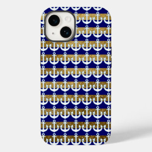 Funda Para iPhone 14 De Case-Mate rayas y anclas blancas patrón marina