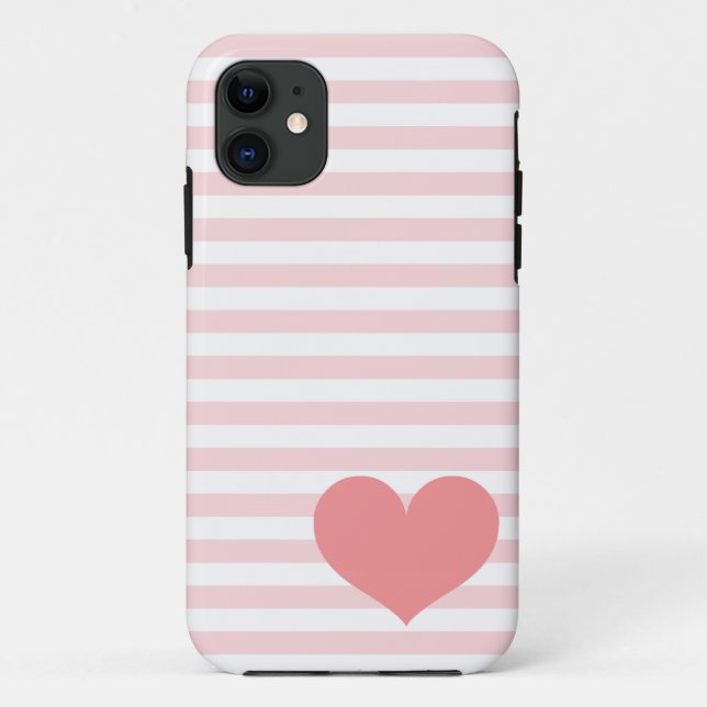 Funda De Case-Mate Para iPhone Rayas y corazón rosados (Reverso)