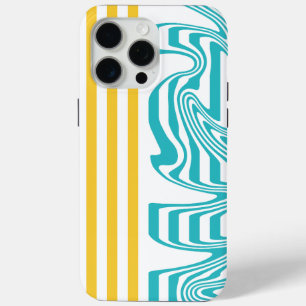 Funda Para iPhone 15 Pro Max Rayas y remolinos en color turquesa y amarillo