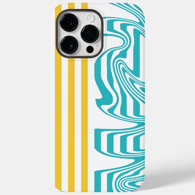 Funda De Case-Mate Para iPhone Rayas y Remolinos en Turquesa y Amarillo (Reverso )