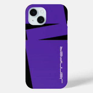 Funda Para iPhone 15 Rayo minimalista púrpura y negra, nombre,