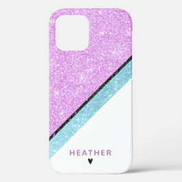 Funda Para iPhone 12 Rayo Purpurina azul morado Girly
