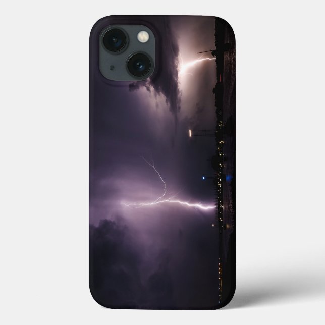 Funda De Case-Mate Para iPhone Rayo sobre ciudad del puerto (Reverso)