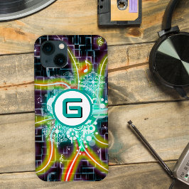 Funda Para iPhone 13 Rayos eléctricos, notas musicales, monograma perso