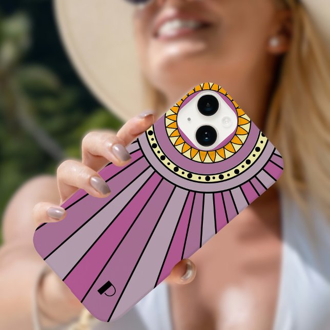 Funda De Case-Mate Para iPhone Rayos solares morados retro Personalizado monogram (Subido por el creador)