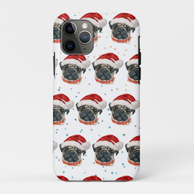 Funda De Case-Mate Para iPhone Raza de perro Pug estrellas de Navidad (Reverso)