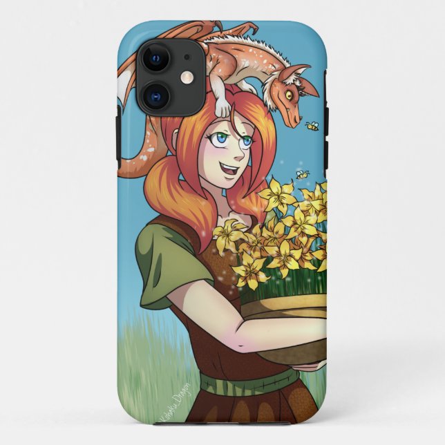 Funda De Case-Mate Para iPhone Recogiendo Flores con un Dragón (Reverso)