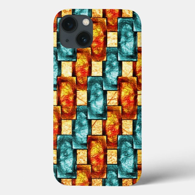 Funda De Case-Mate Para iPhone Rectangular plates carved and stained, cyan orange (Reverso)
